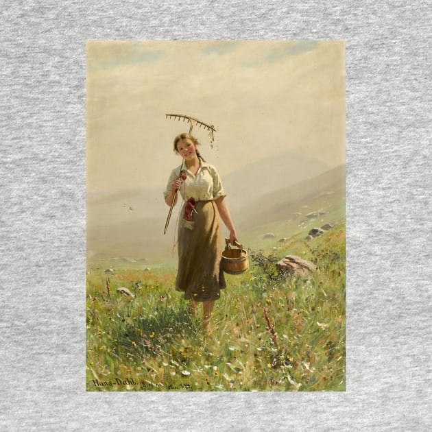 A Young Woman in the Meadow by Hans Dahl by Classic Art Stall